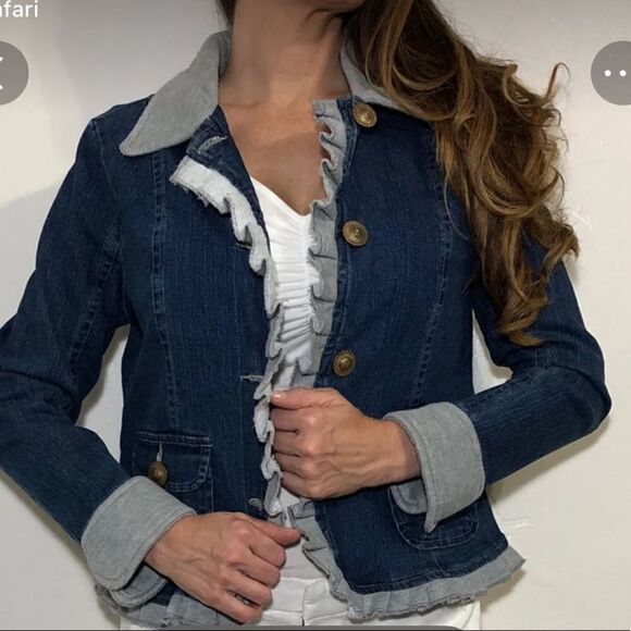 NorthStyle Denim & Fleece Jacket Vintage Style with Ruffle peplum Size Small - Picture 1 of 11